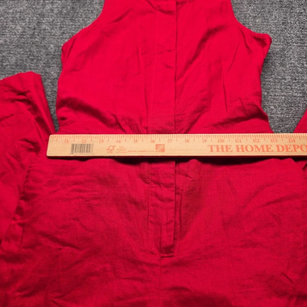 Banana Republic Jumpsuit Womens Linen 0 Sleeveless Wide Leg Crop V Neck Zip Red